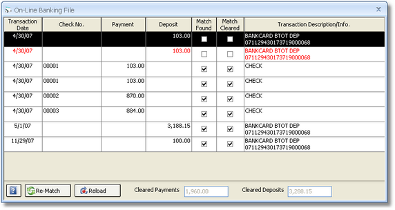 On-line Banking File Window