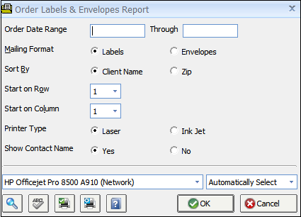 Order Labels and Envelopes Report