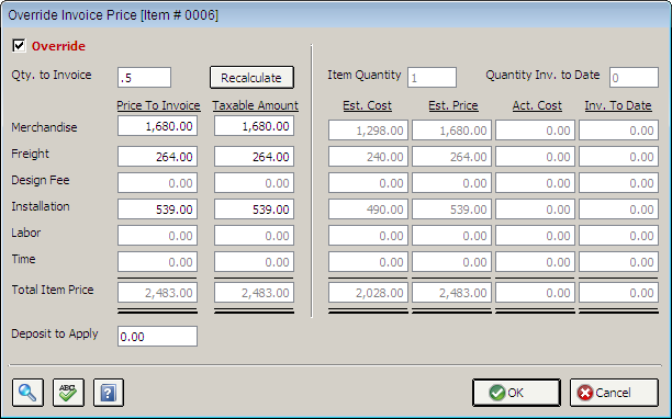 Override Invoice Price