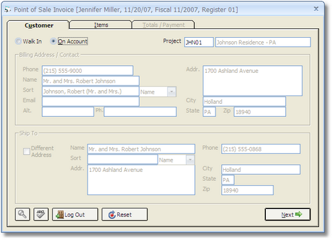 POS Window - Customer Tab