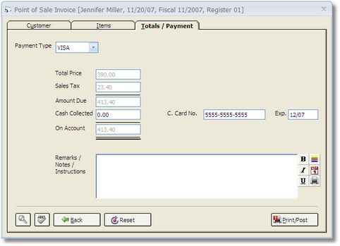 POS Window - Totals Tab