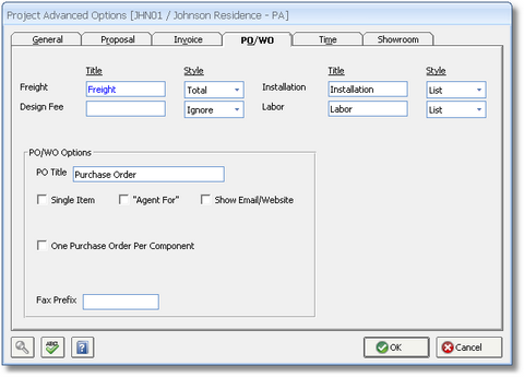 Project Advanced Options - PO-WO tab