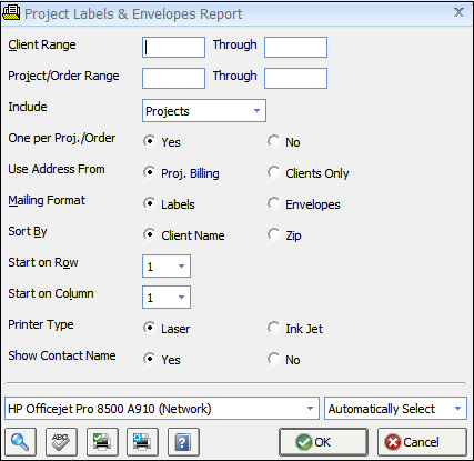 Project Labels and Envelopes Report