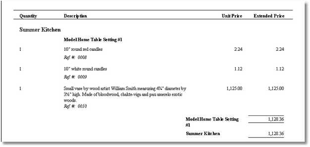 Proposal Document with a Group Subtotal