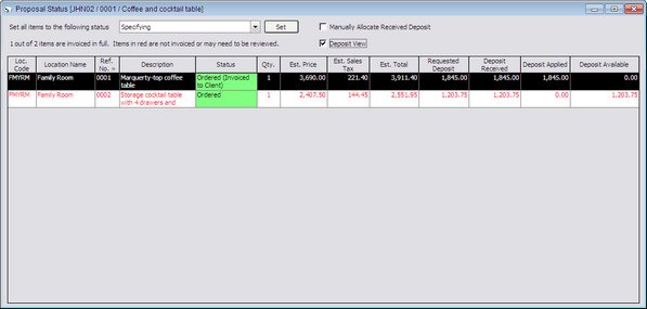 Proposal Status - Deposit View