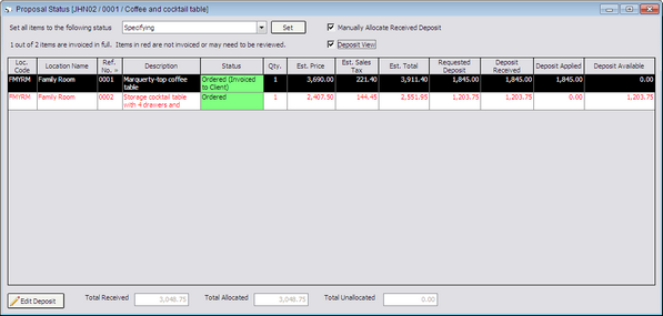 Proposal Status - Manual and Deposit View