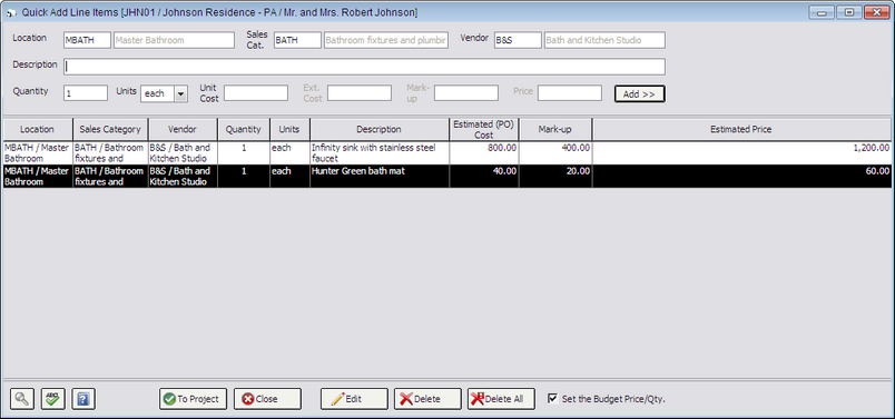 Quick Add Line Items