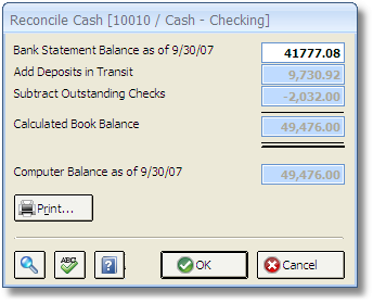 Reconcile Cash Window