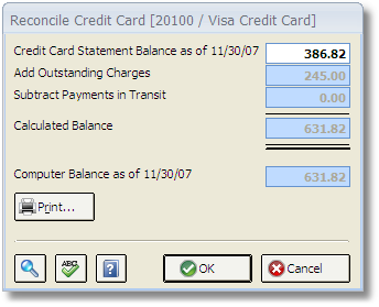 Reconcile Credit Card Window