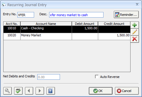 Recurring Journal Entry Window