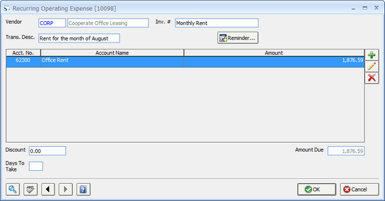 Recurring Operating Expense Window