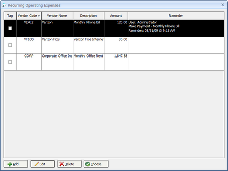 Recurring Operating Expenses Window