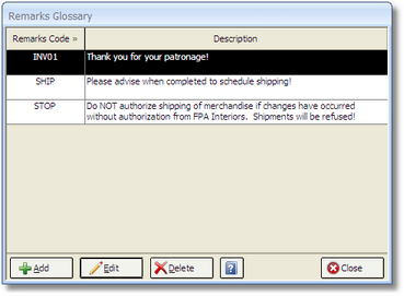 Remarks Glossary