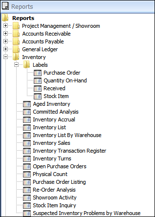 reports list - inventory