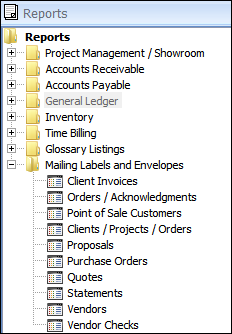 reports list - mailing labels