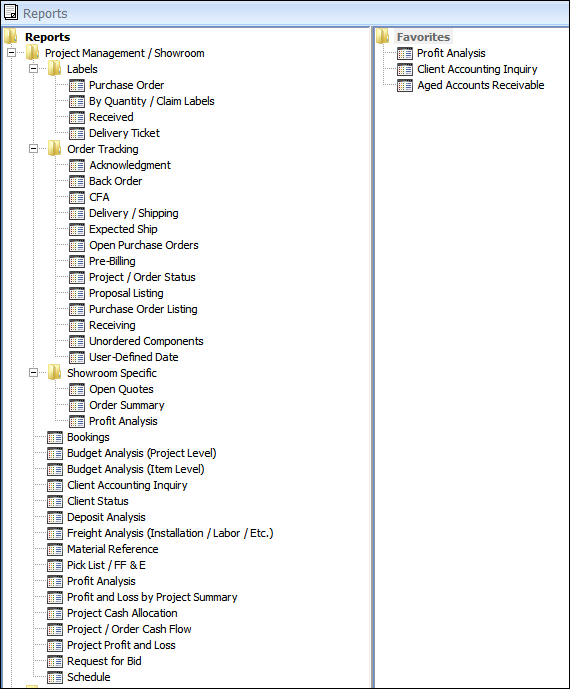 reports window