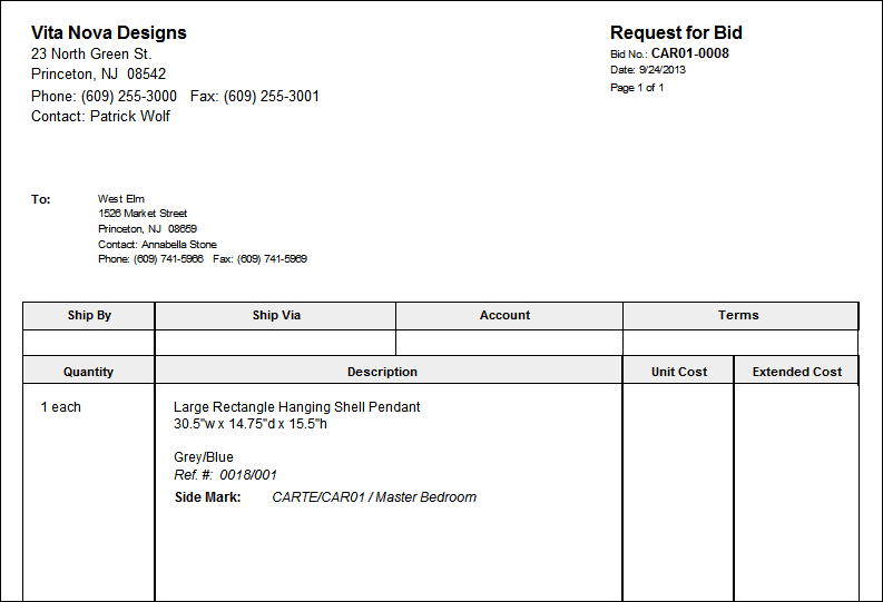 Request for Bid Report example