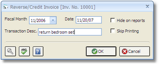 Reverse Credit Invoice Window