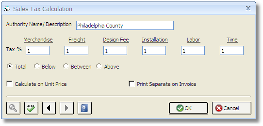 Sales Tax Calculation Window