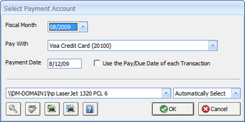 Select Payment Account Window