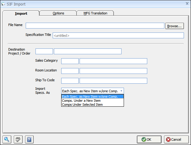SIF Import Window - Import Tab