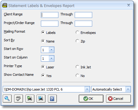 Statement Labels and Envelopes Report