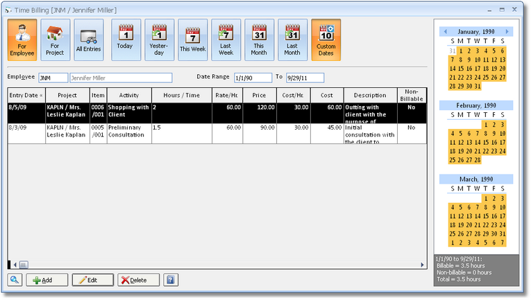 Time Billing Window