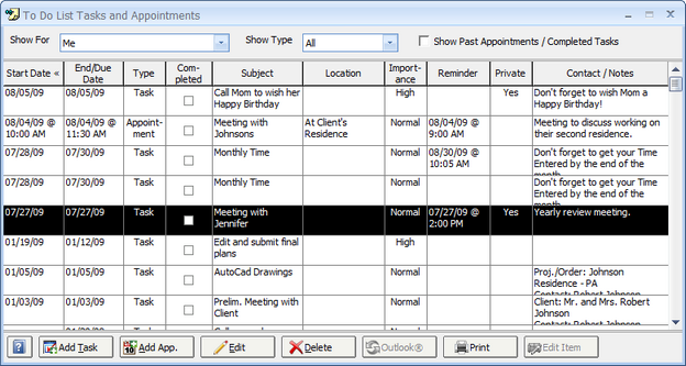 To Do List Tasks and Appointments