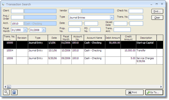 Transaction Search Window
