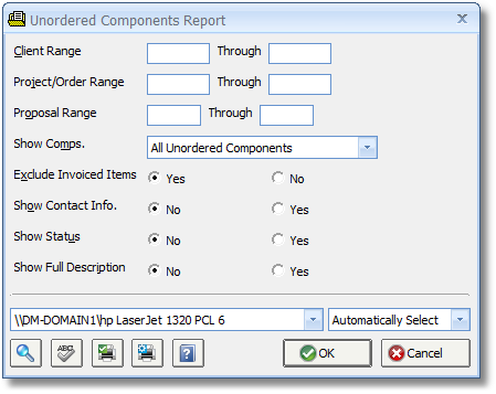 Unordered Components Report