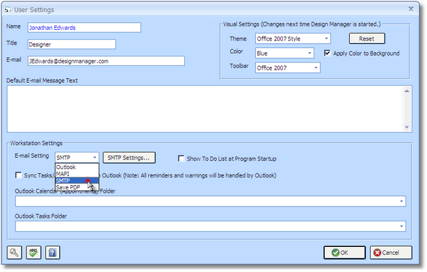 User Settings Window