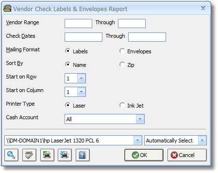 Vendor Check Labels and Envelopes Report