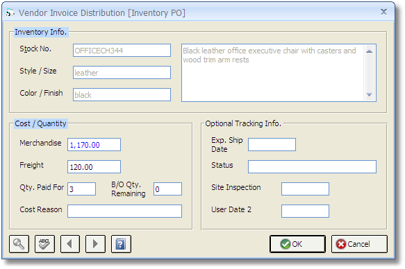 Vendor Invoice Distribution - Invoice for Inventory PO
