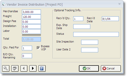 Vendor Invoice Distribution Window - Project PO
