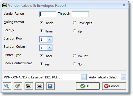 Vendor Labels and Envelopes Report