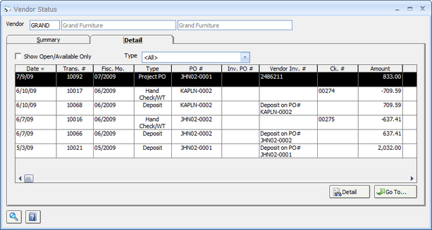 Vendor Status - detail Tab