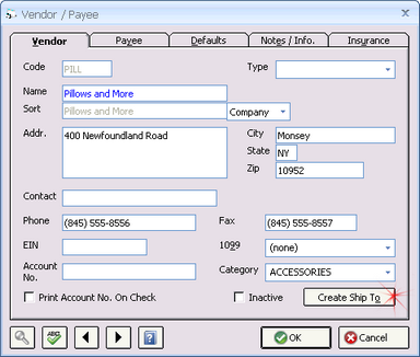 Vendor Window - Create Ship To Example