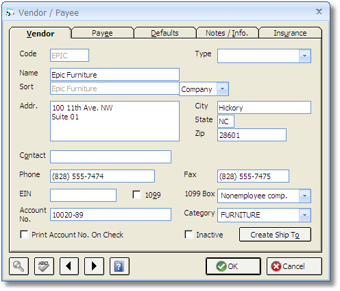 Vendor Window - Vendor Tab