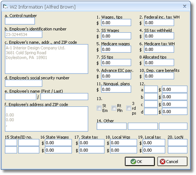 W2 Information Window