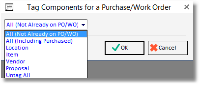 Tag Components for a Purchase/Work Order Window