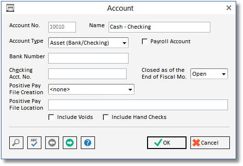 Account - asset checking window