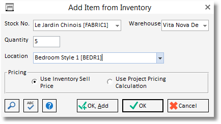 add from inventory w info window