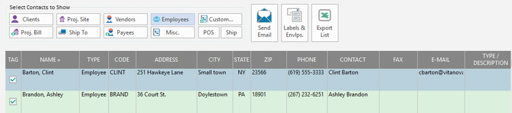 address book window-emloyeesSelectedforEmailTimeSheets