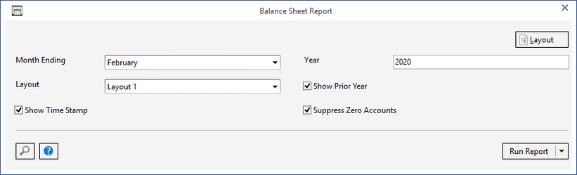 balance sheet report window