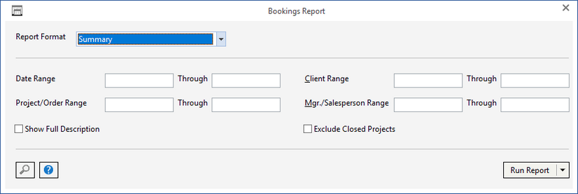 bookings report window