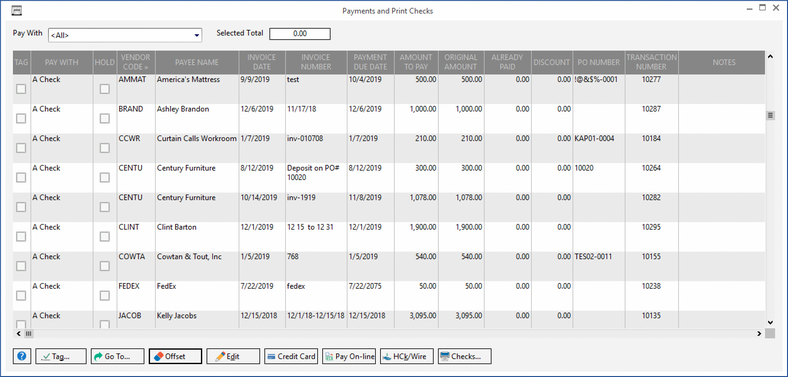 checing - pay_print tab