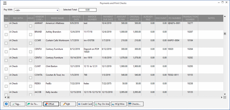 checing - pay_print tab