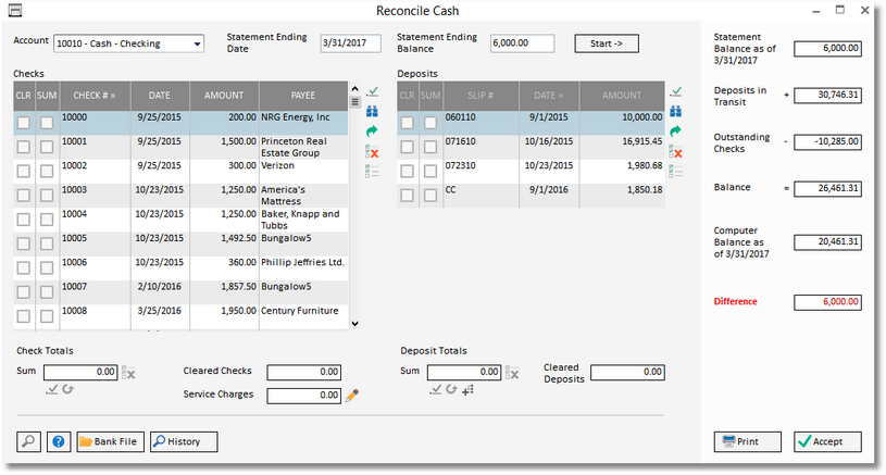 checking - rec cash tab