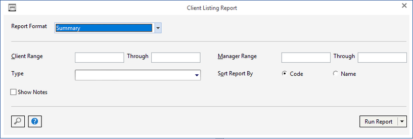 client list report window