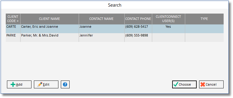 Clients glossary - search